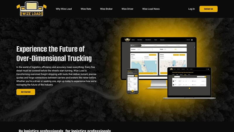 Screenshot of the homepage of the Wize Load site.