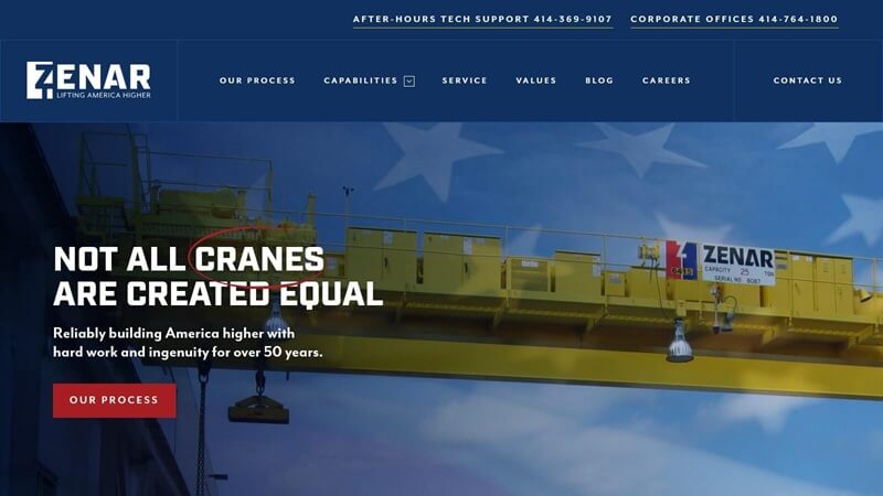 Screenshot of the homepage of the Zenar site.